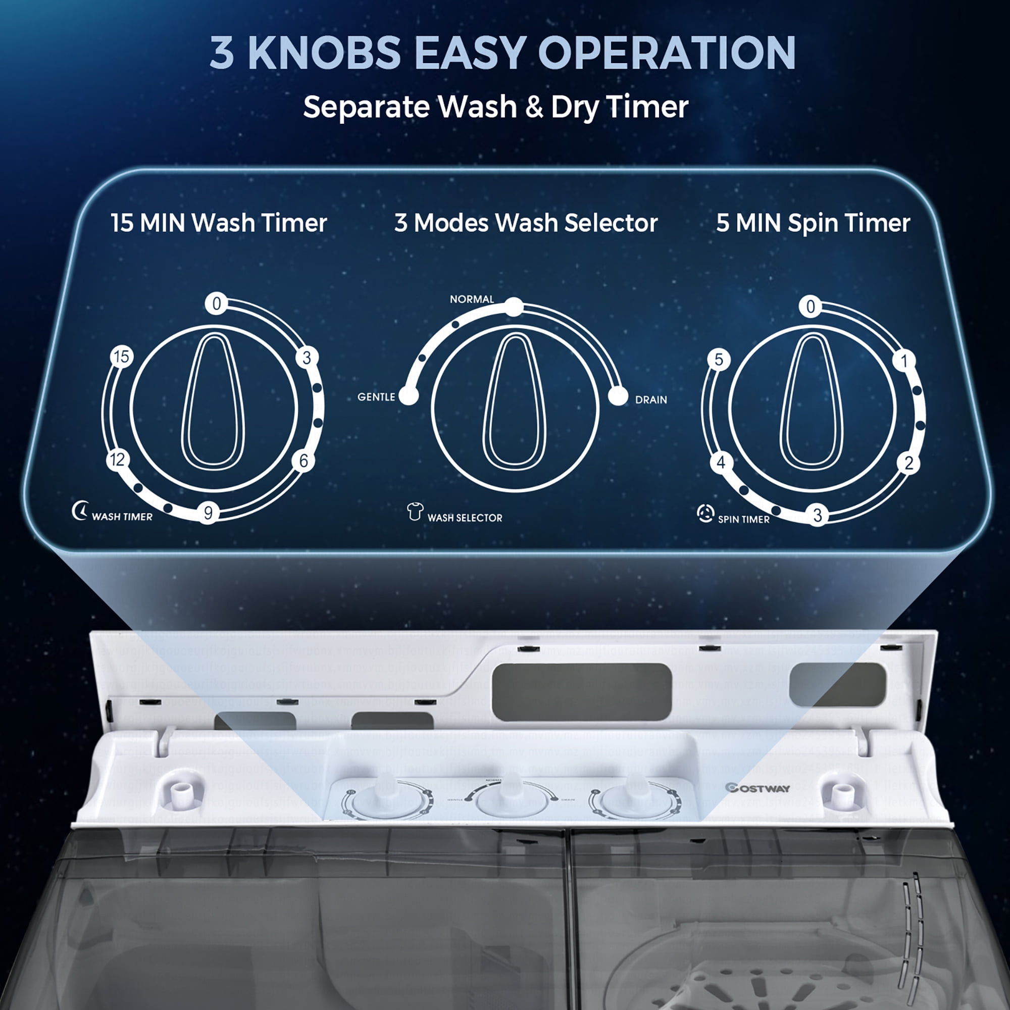Costway 21 LBS Portable Compact Mini Twin Tub Washing Machine Drain Pump Spinner