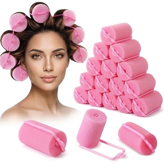 NOGIS 18 PCS Pink Foam Sponge Hair Rollers Flexible Hair Styling Curlers 40 mm Large Size Soft Sponge Curlers Tools for DIY Hair Styling