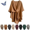 thumbnail image 5 of Elegant Knitted Cape Wrap Shawl Cardigan, Soft Loose Fit Long Outerwear Cover Up for Women, Cross Front Poncho Sweater Topper for Fall Winter Evening Wear, 5 of 7
