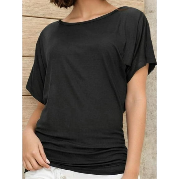 Women's Casual Short Sleeve Dolman Top Boat Neck T Shirts
