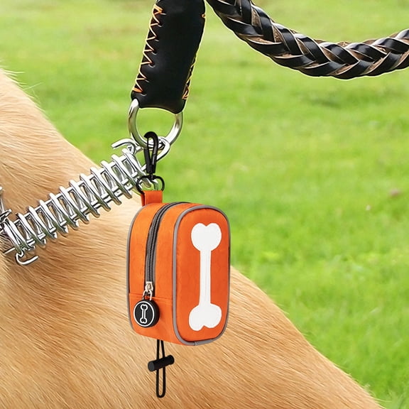Portable Dog Poop Bag Holder for Leash, Waste Bag Dispenser Pouch for Walking & Travel - Lightweight Orange Polyester Pet Waste Bag Carrier