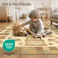 thumbnail image 4 of ODIKA 8'x10' Washable Area Rug Durable, Non-Slip Vintage Folk Checkered Border Distressed Farmhouse Primitive Flowing Dynamic for Living Room, Under Sectional, Family, 4 of 7