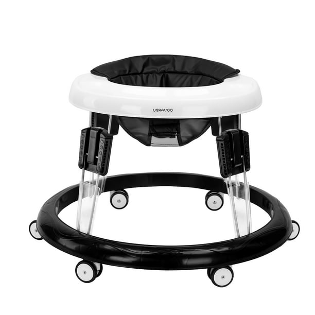 UBRAVOO 9 Adjustable Height Baby Walker, Universal Wheels, for Girls Boys 618 Months, PU Black