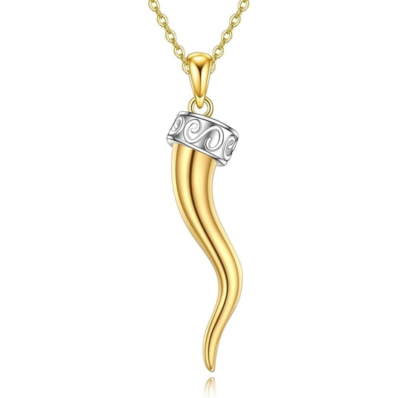 DOLIOX Italian Horn Necklace for Women 18k Gold Plated Sterling Silver Horn Pendant Charm Necklace Jewelry Gifts for Men 18 2"
