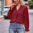 thumbnail image 7 of Oplxuo Women's Elegant Jacquard Blouse 2025 Fall Swiss Dots Loose Plain V Neck Long Sleeve Work Tops for Office Lady, 7 of 7