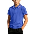 thumbnail image 2 of Oiangi Button Up Shirt for Boy Short Sleeve Lapel Shirt Comfy Dress School Uniform Blue 3XL, 2 of 6