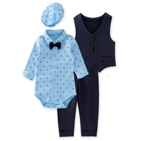 StylesILove Baby Boys Gentlemen 4-Piece Tuxedo Suit Formal Wear Outfit (80/6-12
