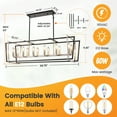 thumbnail image 3 of LovingAHome 12-Light Farmhouse Chandelier Rectangle Industrial Light Fixture for Living Room Kitchen, Black Silver, 3 of 7