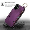 thumbnail image 3 of for iPhone 16 Plus Wallet Case with Card Holders for Women Girls, Zipper Protective PU Leather Case with Finger Ring RFID Protective Kickstand for iPhone 16 Plus, Darkpurple, 3 of 8