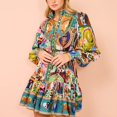 thumbnail image 2 of Women's Multicolor Print Mini Dress, Long Sleeve Button Front Belted Ruffle Shirt Dress, 2 of 8