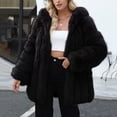 thumbnail image 2 of Women Faux Fur Coat Fluffy Long Sleeve Lapel Jacket with Hood Winter Warm Parka Elegant Overcoat Outerwear, 2 of 7