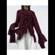 thumbnail image 5 of Blusas Casuales para Mujer, con Mangas Acampanadas, Cuello Alto y Volantes, Camisa de Verano A para Vacaciones. Vino Tinto M, 5 of 10