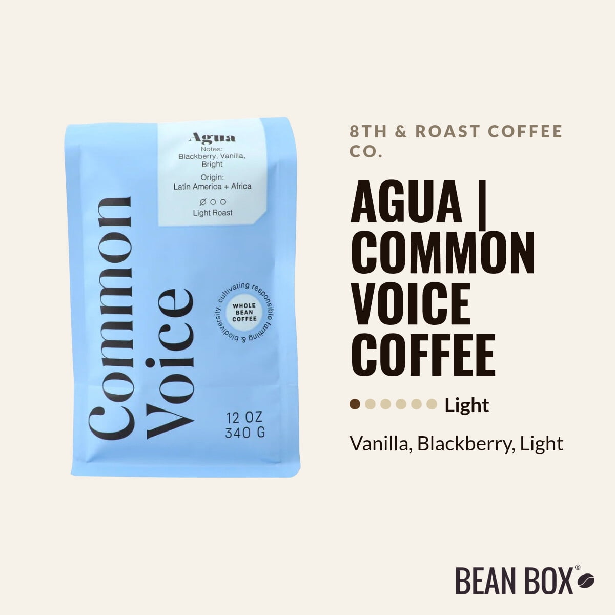 Agua Common Voice Coffee - Roasted by 8th & Roast Coffee Co. - Whole Bean Coffee - 2lb Bag