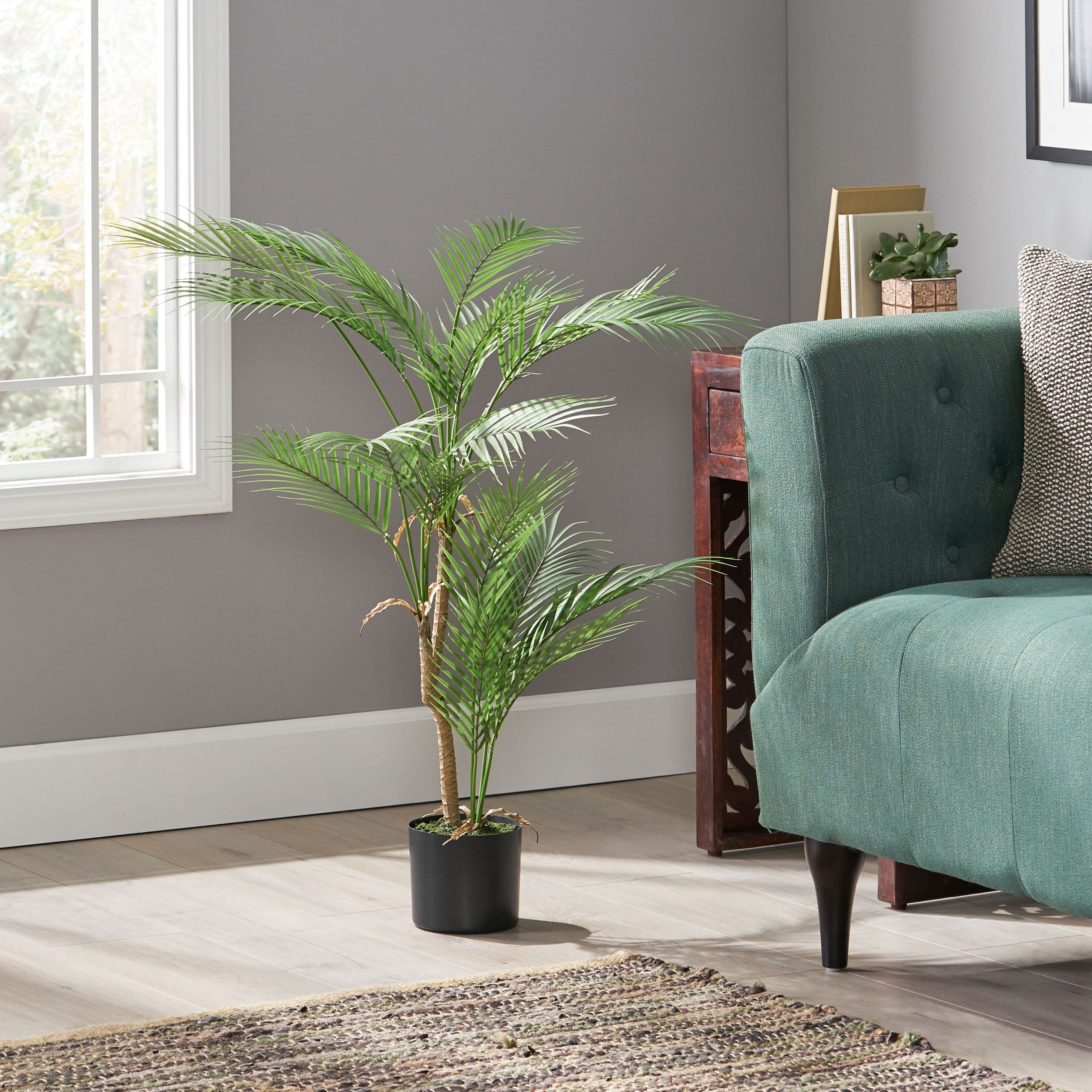 Troup 3' x 2.5' Artificial Tabletop Palm Tree, Green, Faux Indoor Plant