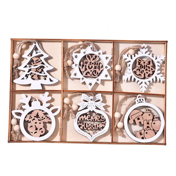 12 adornos colgantes para árbol de Navidad, decoración de madera para árbol de Navidad, encantadores colgantes. Estilo C
