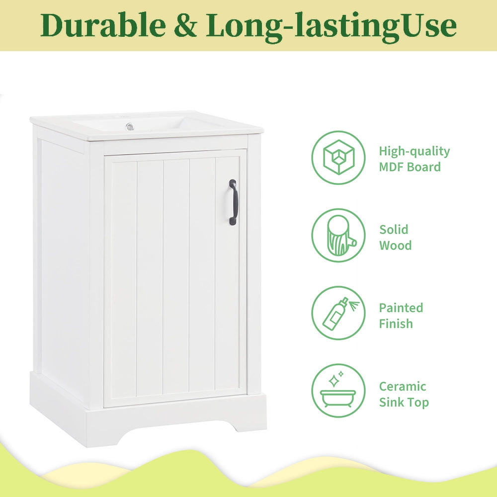 MIDOQIN 20" Bathroom Vanity with Sink, Free Standing Single Basin Vanity Set with Storage Rack Shelf & One Drawer, Wooden Bathroom Cabinet with Ceramic Basin