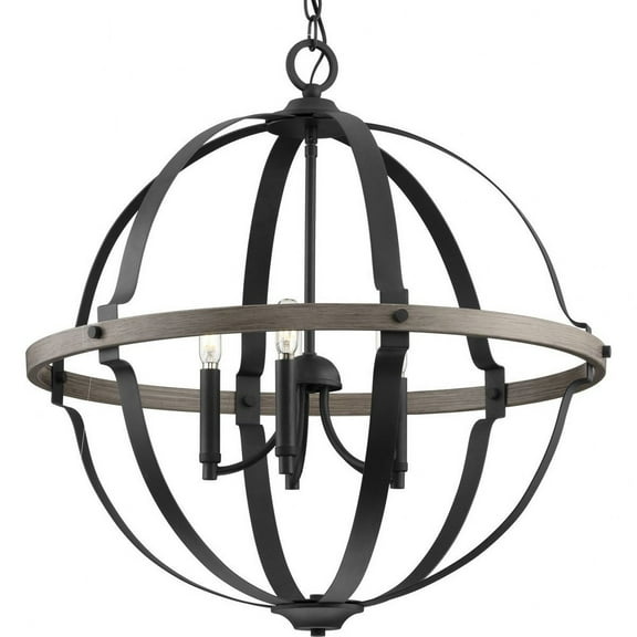 Lockhart Collection Five-Light Matte Black/Aged Oak Farmhouse Style Hanging Pendant Light