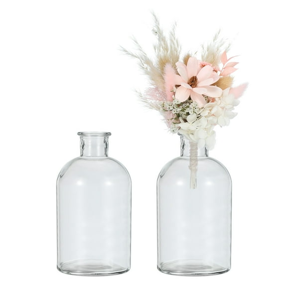 Uxcell Clear Glass Bud Vase Set of 2 Small Flower Vases for Centerpiece Tiny 1000ml Narrow mouth Vintage Clear Mini Vases