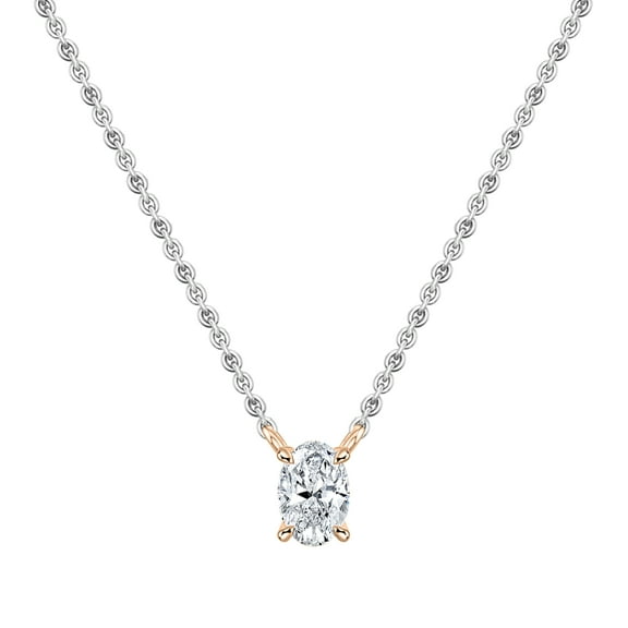 Dazzlingrock Collection 0.50 Cttw Oval Lab Grown White Diamond 4 Prong Solitaire Pendant with 18 inch Silver Chain for Her in 10K Solid Rose Gold