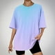 thumbnail image 2 of Tops Cortos para Mujeres, Gradiente Cuello Redondo Gota Hombro Camiseta de Manga Corta Top Casual Hecha de 95% Poliéster 5% Elastano, Camisetas Casuales para Mujer, 2 of 3