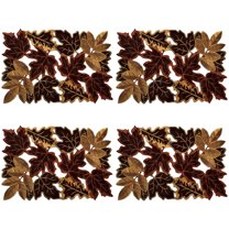 4 PCS Thanksgiving Embroidered Maple Leaves Table Mats, Fall Leaves Rectangular Placemats for Autumn Harvest Home Kitchen Dining Decor (28x43cm)