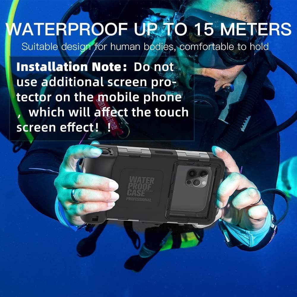 KOMI Waterproof Underwater Snorkeling Phone Case for iPhone 14/13/12/11 Pro Max Mini Xr/X/Xs/Samsung Galaxy Note10/9/8/S10/9/8 Ultra Plus Professional (Second Diving case, Black)