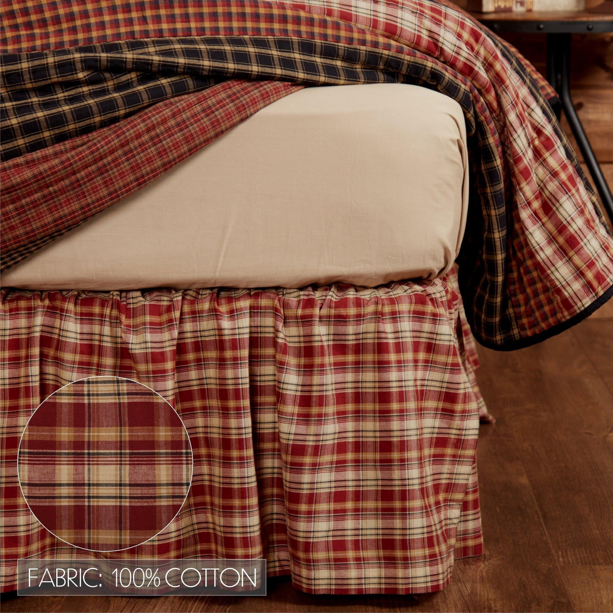 VHC Brands Beckham, Cotton, 60x80x16, Plaid, Queen Bed Skirt, Red