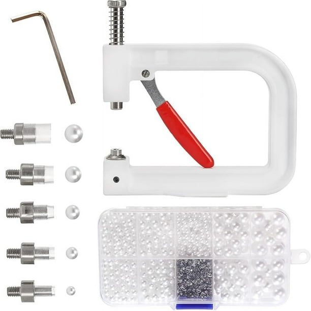 Máquina para Colocar Perlas, Máquina para Fijar Remaches de Cuentas, 5 Tamaños, Juego de Herramientas para Colocar Perlas con Prensa Manual para Sombreros, Accesorios de Bricolaje