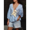 thumbnail image 2 of SUNSIOM Chemises à Manches Longues pour Femmes Nœud devant Patchwork Col en V Blouses Mode Décontractée, 2 of 7