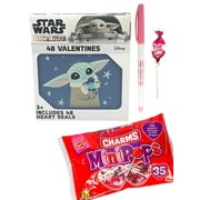 Star Wars Mandalorian Baby Yoda 32 Valentine Cards with Charms Lollipops MiniPops Candy, 48 Heart Sticker Seals and (1) Valentine's Day Pen Classroom Exchange Bundle For Kids