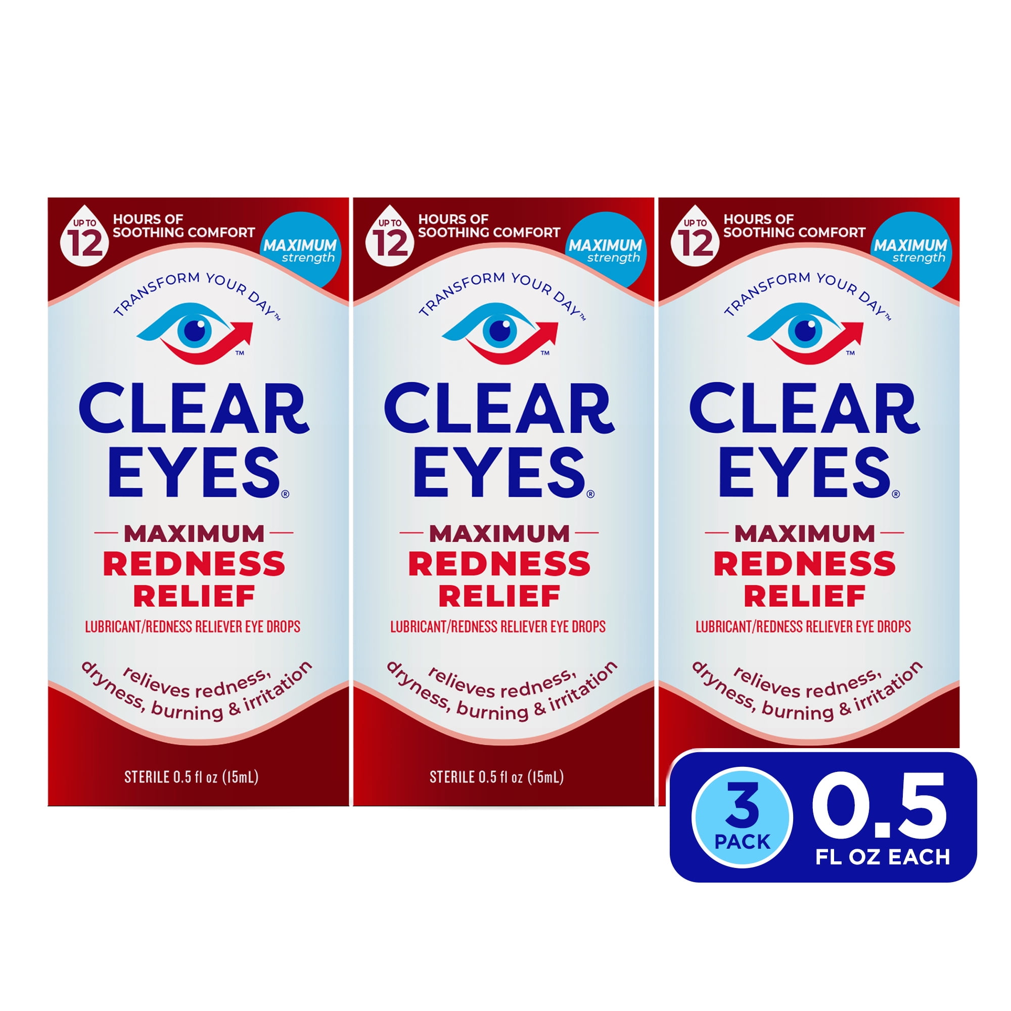 Malawi studie digtere Clear Eyes Maximum Redness Eye Relief Lubricant Eye Drops, 0.5 fl oz, Pack  of 3 - Walmart.com
