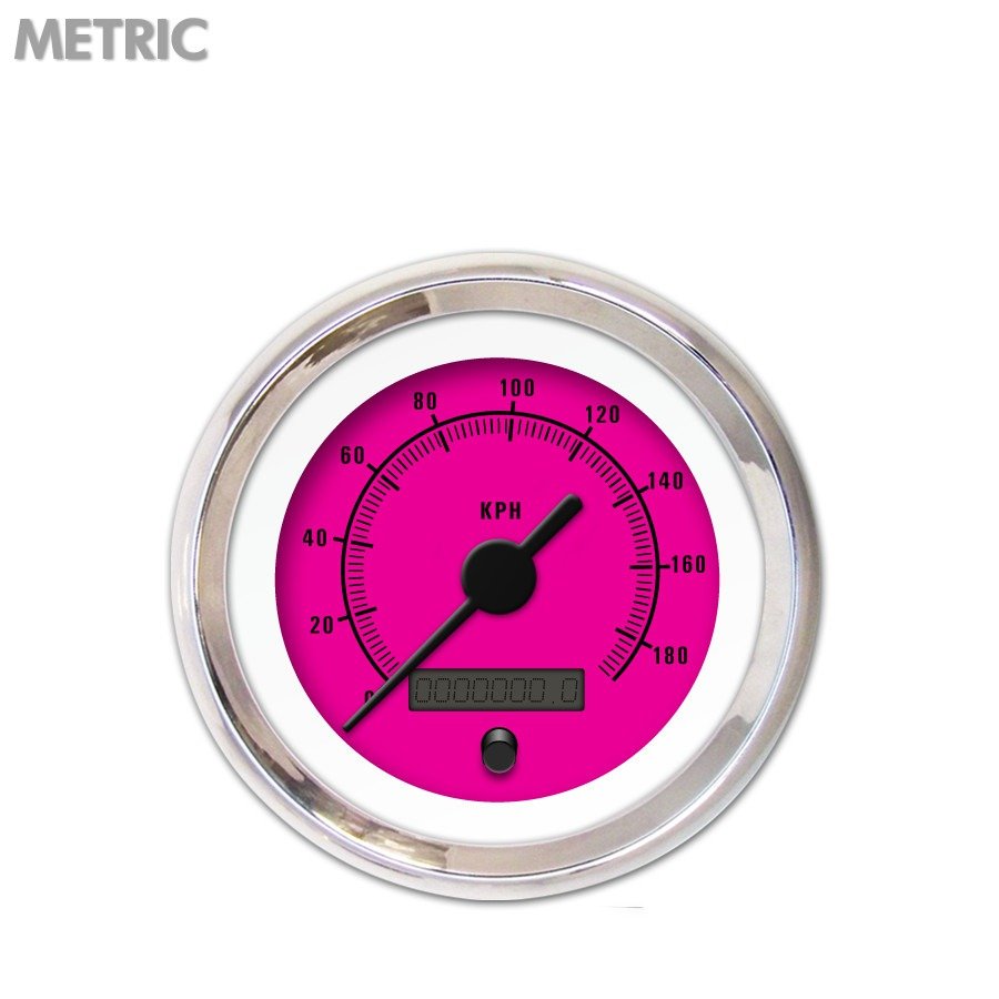 Speedometer Gauge Metric Rider Pink , Black Vintage Needles, Chrome