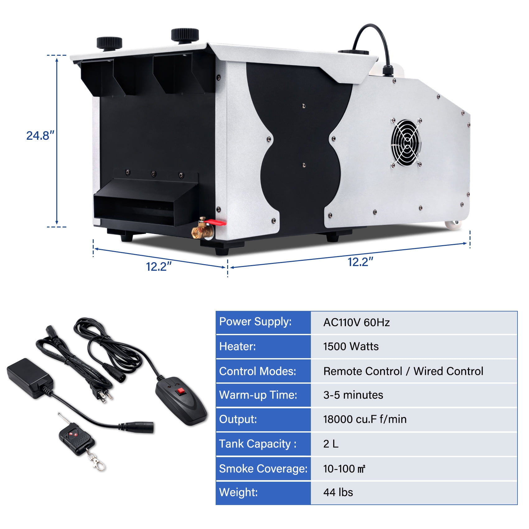 TCFUNDY 1500W Low Lying Fog Machine, Dry-Ice Effect Fogger, Ground Smoke Machine w/ Wired & Wireless Remote Control, ideal for Halloween, Parties, Weddings and Stage Effect, Silver & Black