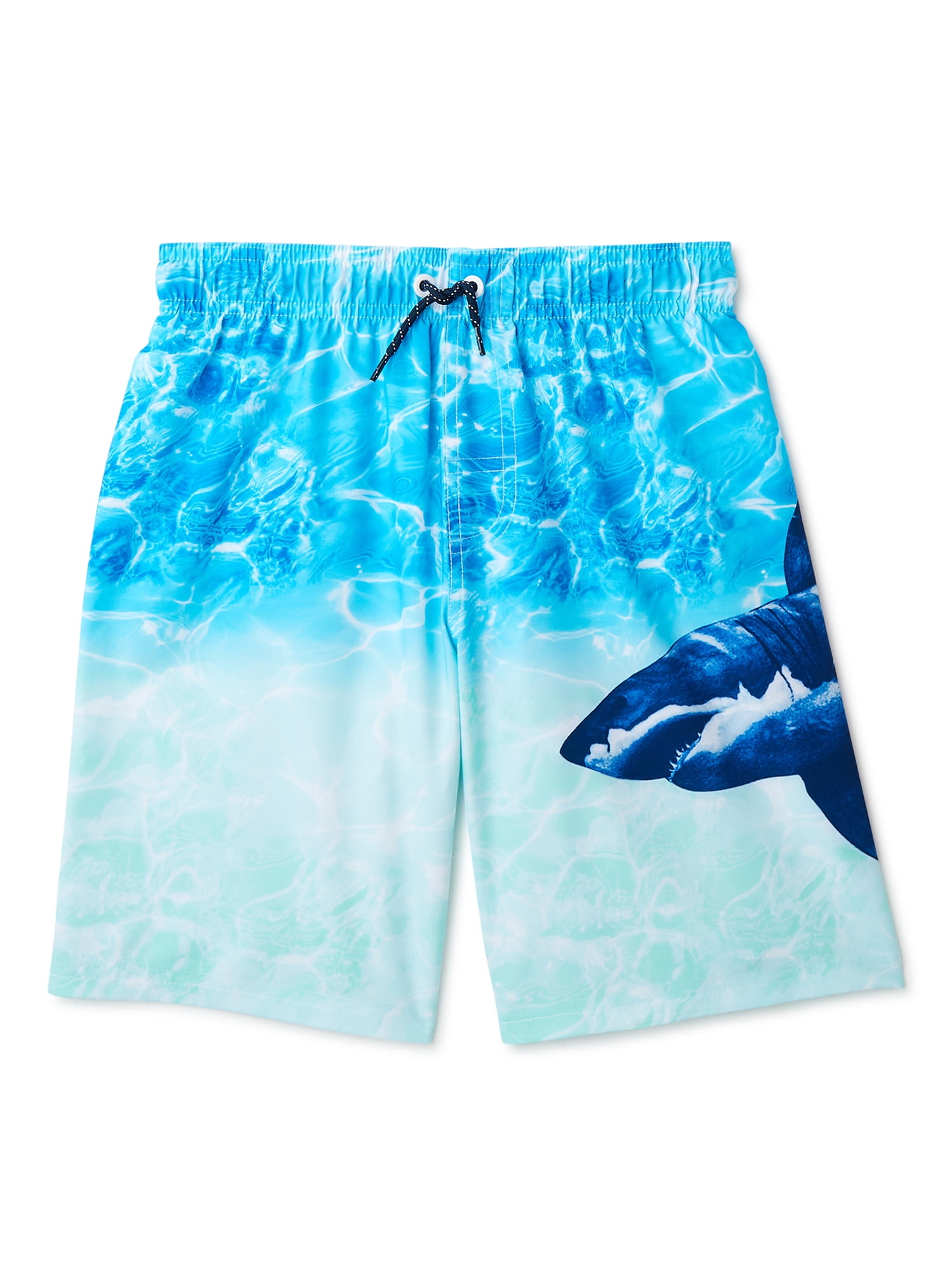 Mens Swim Trunks Summer Underwater Shark Group Sea Blue 3D Print Graphic Casual Athletic Swimming Short