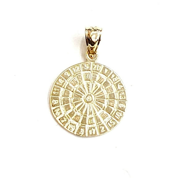New 14k yellow Gold solid round Dart Board Pendant 0.63" gift fine jewelry 1.6g