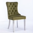thumbnail image 5 of Contemporary Velvet Upholstered Dining Chairs Set of 2, High-end Tufted Design Side Chairs with Chrome Stainless Steel Plating Legs and Nailhead Trim, Olive-Green, 5 of 9
