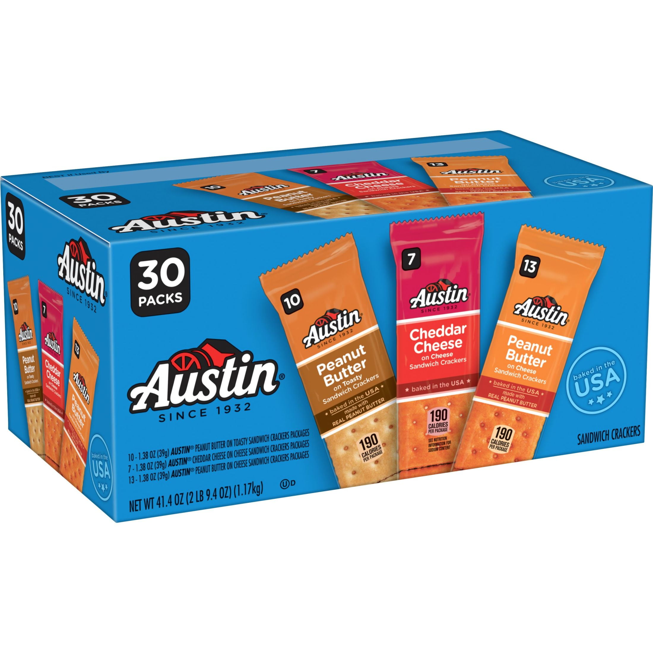 Austin Variety Pack Sandwich Crackers, Single Serve Snack Crackers, 30 Count