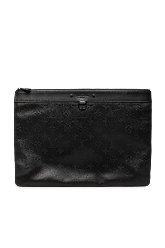 Pre-Owned Louis Vuitton Monogram Shadow Pochette Discovery Clutch Bag M62903 Noir Black Leather...