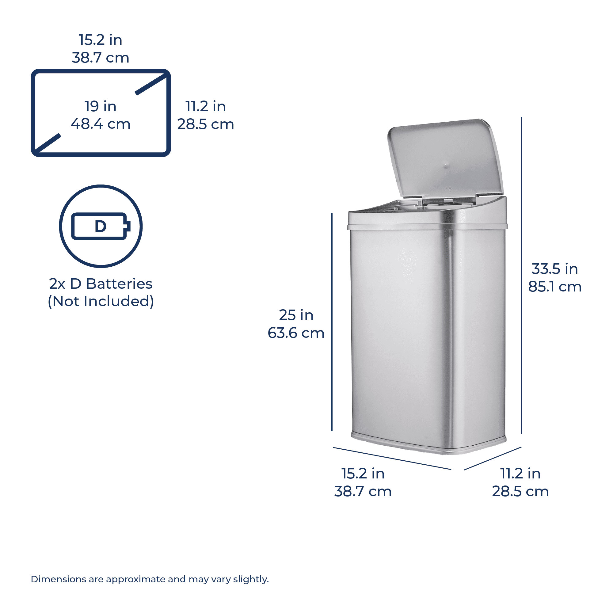 Ninestars Automatic Kitchen Trash Can, 13.2 Gallon Stainless Steel, Motion Sensor, Soft Close Lid Garbage Bin, Silver
