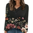 thumbnail image 4 of PiGOGI Women's Printed V-Neck Long Sleeve Button Down Blouse Tops for Women Casual Comfortable Pullover Shirt Loose Fit Black XL, 4 of 6
