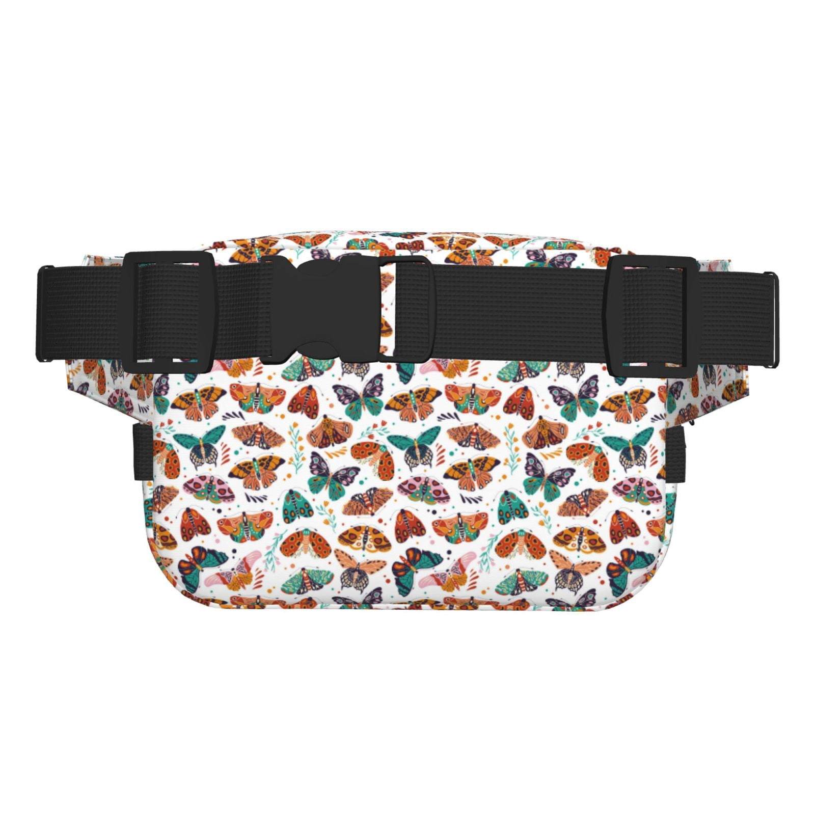 Picia Colorful Butterfly Print Square Double-Layer Waist Bag Mini Adjustable Waist Belt Bag Exercise Running Travel Hiking