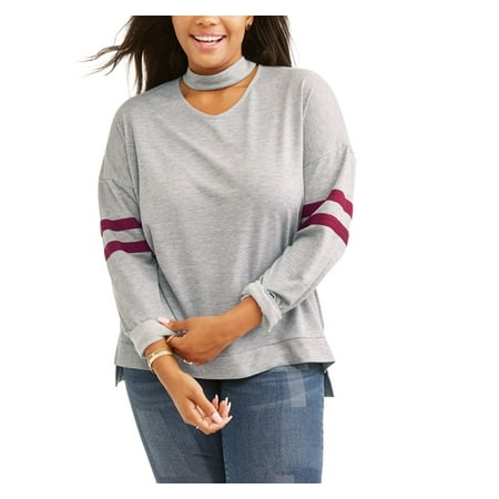 Juniors' Plus Varsity Choker Long Sleeve Pullover