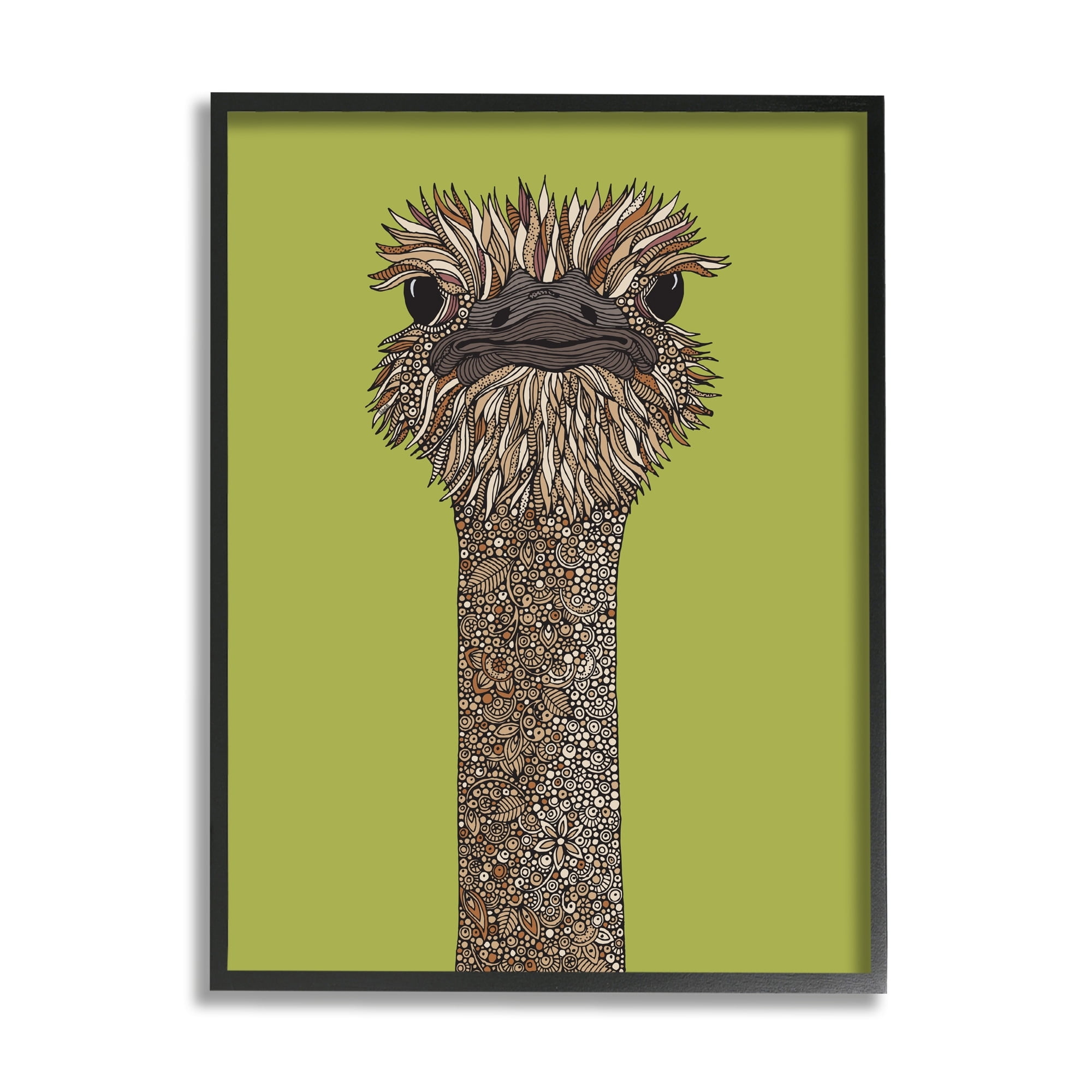 Stupell Industries Detailed Ostrich Bird Floral Petal Fractal Shapes Graphic Art White Framed Art Print Wall Art, Design by Valentina Harper