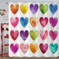 thumbnail image 2 of Valentine''s Day Shower Curtain, Watercolor Colorful Heart Love Theme Girly Bathroom Curtain Waterproof Fabric Machine Washable with Hooks, 72" Wx84 L, 2 of 6