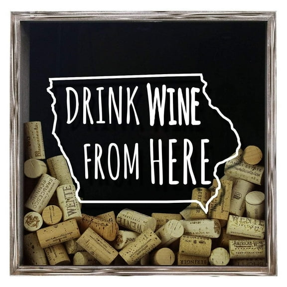 Torched Lowa Wine Corks Shadow Box Wall Mount Decor 13"x13"x3" Gray