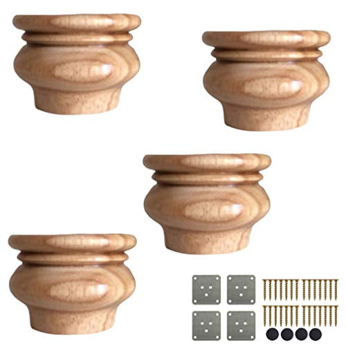 2inch/5cm Wooden Furniture Legs,Set of 4 Solid Wood Unfinished Bun Feet,Round Replacement Sofa Feet,with Mounting Plate & Screws,for Cabinet,Couch,TV Stand,Ottoman,Loveseat,Coffee