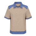 thumbnail image 4 of Women's Denim Patchwork Lapel Collar T-Shirt, Short Sleeve Casual Pullover Top, Soft Loose Fit Streetwear Shirt for Daily Wear and Casual Summer Outfits Khaki L, 4 of 9