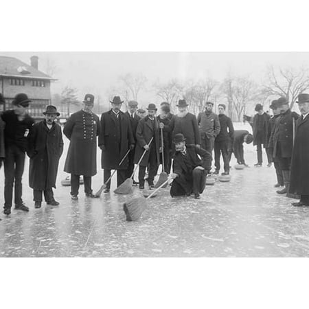Policeman and other spectators watch Curling in Central Park with Men having Brooms at the ready over the ice Poster Print by (Best Curling Broom Reviews)