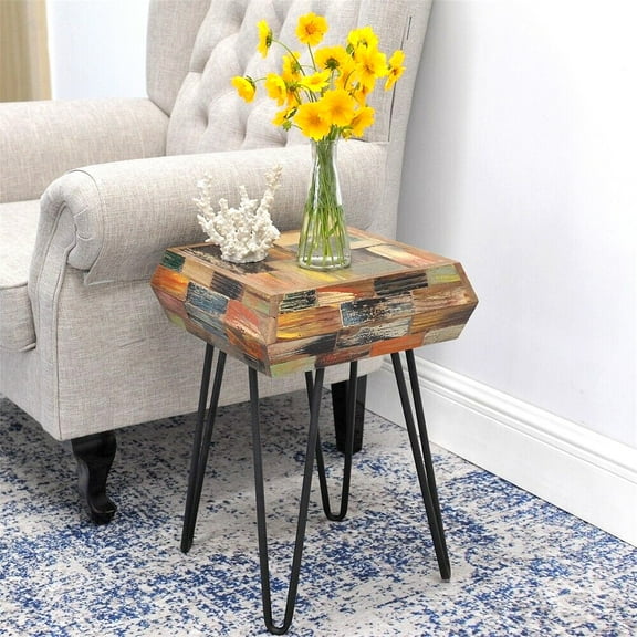 Side Table Solid Reclaimed Wood Accent Coffee End Table 3D Square