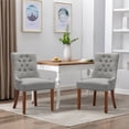 thumbnail image 3 of Foredo Linen Dining Chairs Set of 2, Modern Upholstered Dining Chairs with Solid Wood Legs, Country Tufted Dining Chairs for Dining Room Living Room, Light Gray, 3 of 8